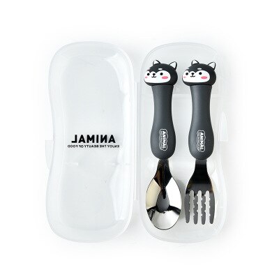 2Pcs Servies Cartoon Baby Lepels Kids Lepel En Vork Set Rvs Leuke Vork Lepel Kids Vork Baby Gadgets baby Lepel Set: Black