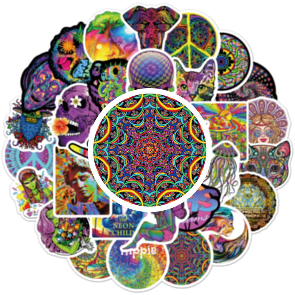 50Pcs Stoner Psychedelic Stickers Vinyl Waterproof Trippy Stickers Dazzling Decals DIY Stickers Scrapbooking Phone Sticker