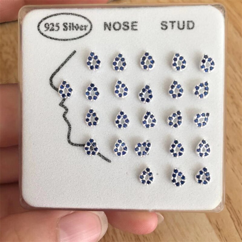 Hellolook 24 stück rosa kristall-nasenstecker, 925 nasenpiercing-stifte aus sterlingsilber für damen, körperschmuck: Blauer kristall