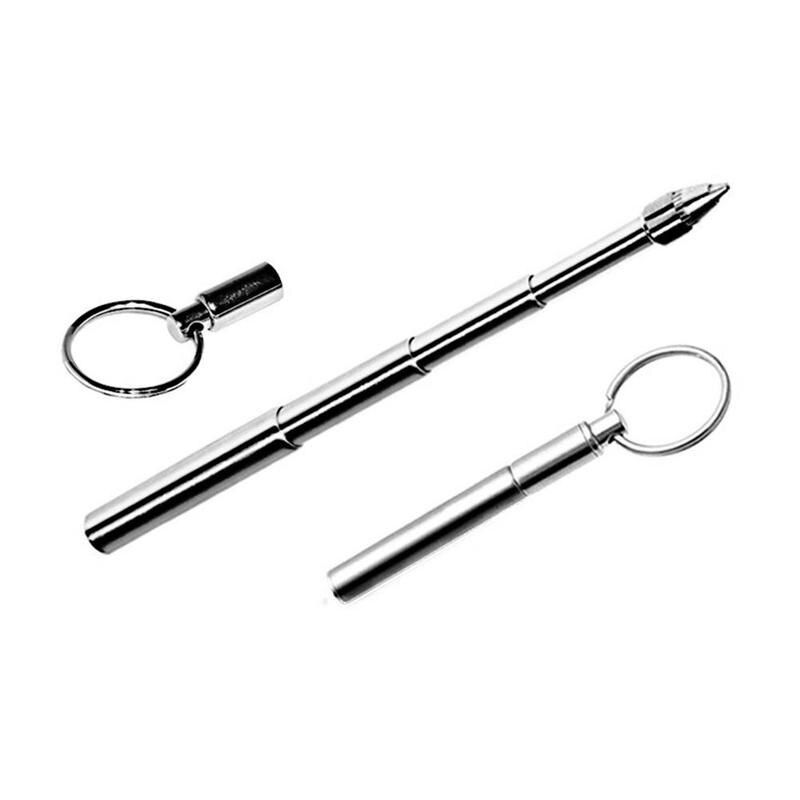 1Pcs Draagbare Staal Telescopische Pen Metalen Sleutelhanger Tool Ergonomische Punt Pen Sleutelhanger Pen Tool Levert