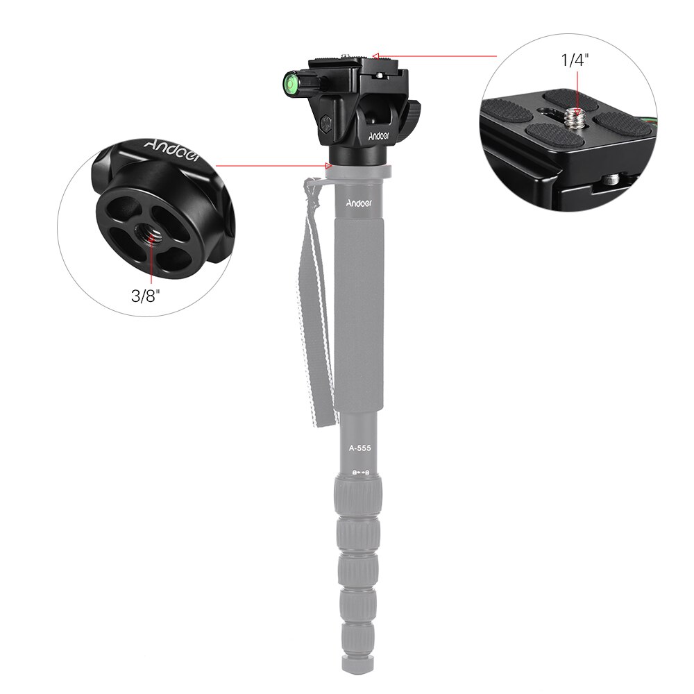 Andoer M-12 Monopod Tilt Hoofd Panoramisch Hoofd Tele Vogel Kijken Met Quick Release Plaat