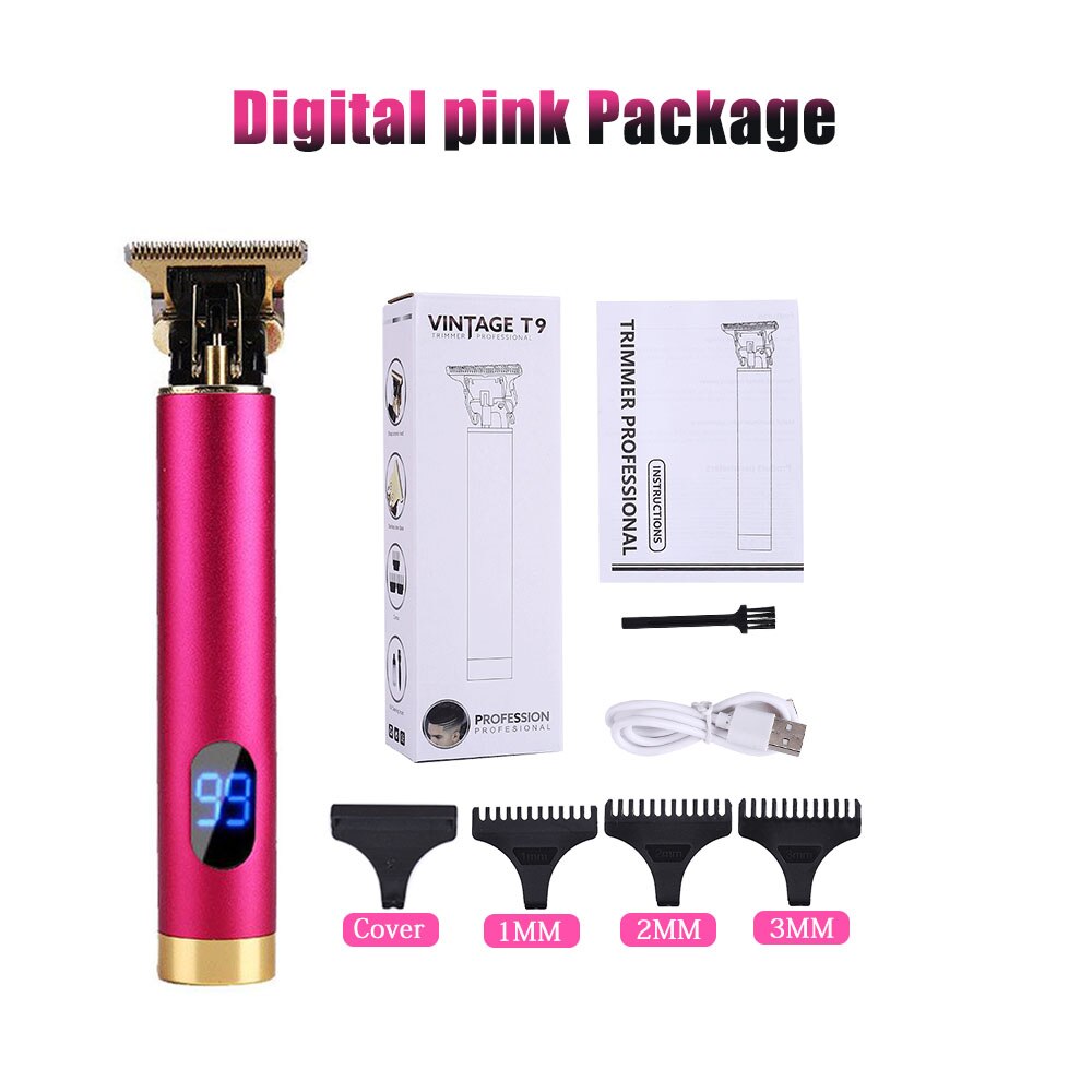 Chargeable Electric Clipper Cutter Hair Mower Trimmer Beard Shaver Portable Haircut Machine Hairstyle Cutting Men: Digital pink