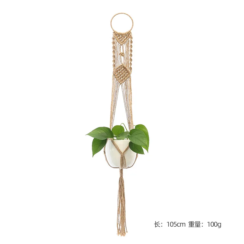Panier suspendu pour plantes vertes de jardinage, corde en coton, Pot de fleur, macramé fait à la main, support mural de poche, style Boho, décoration de maison pour cour: Bleu marine