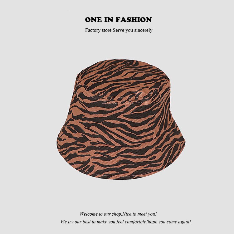 Zwart Wit Koe Zebra Patroon Emmer Hoeden Visser Caps Voor Vrouwen Zomer Luipaard Panama Emmer Hoed: Brown