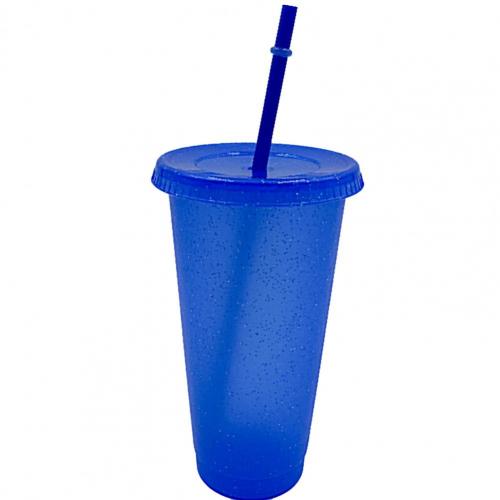 Adorable Water Bottle Multi-color Coffee Mug Smooth Reusable PP Cold Tumblers Cup: Dark Blue L