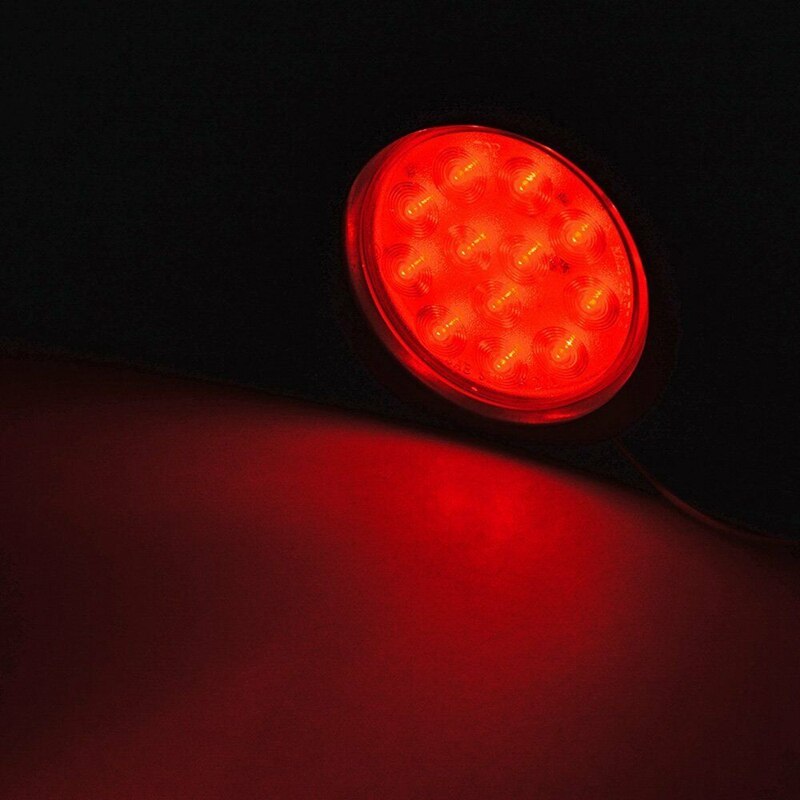 4Pcs 4Inch Round 12 Red Led Trailer Tail Lights Truck Stop Brake Lamp with Grommet