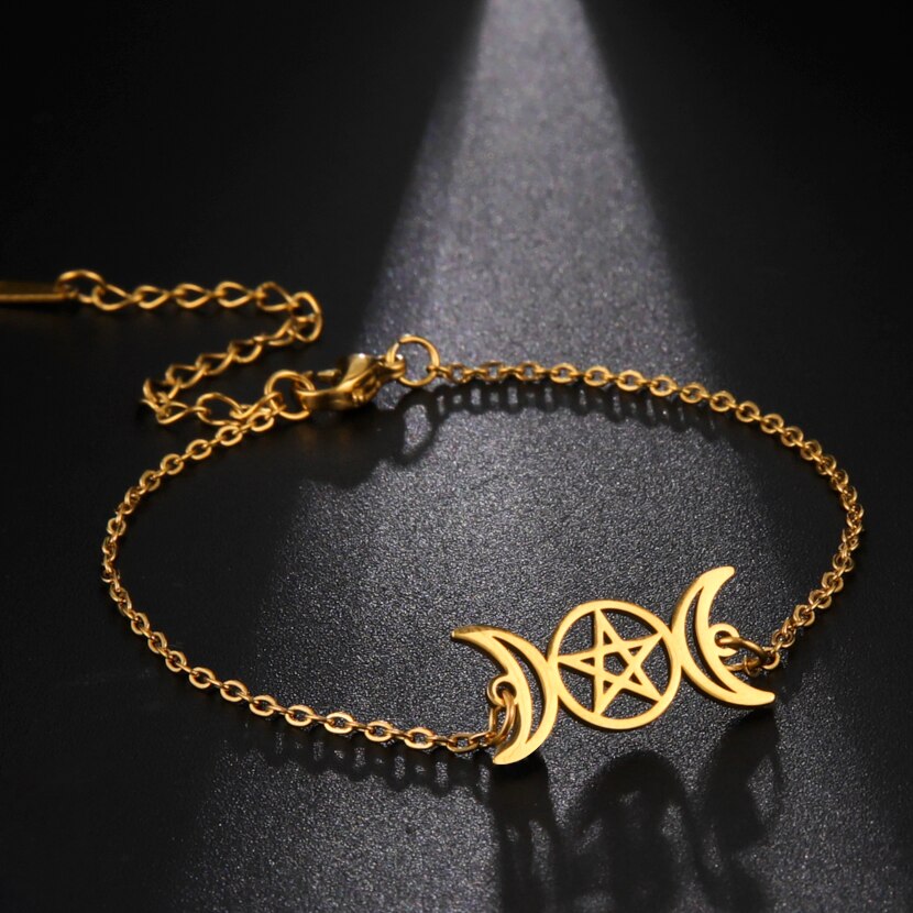 Dawapara Triple Maan Godin Heks Armband Pentagram Charm Rvs Vrouwen Vriendschap Armband Amulet Vintage Sieraden: Triple Moon 2