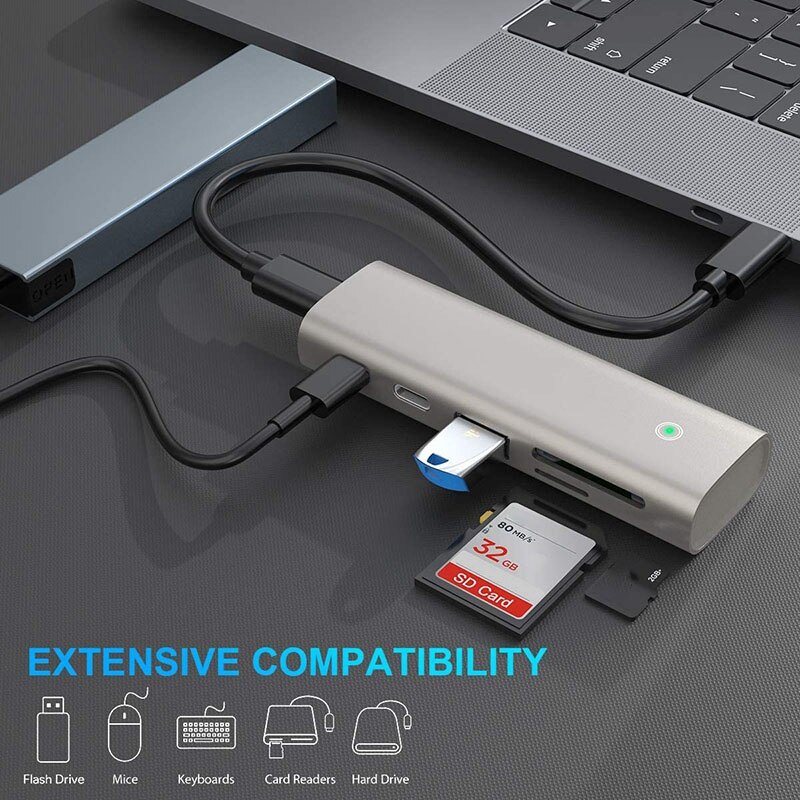 USB 3.1 Gen 2 Hub with USB 3.0, Dual C Ports and SD / TF Slot for , Surface Pro, USB C Laptop and More