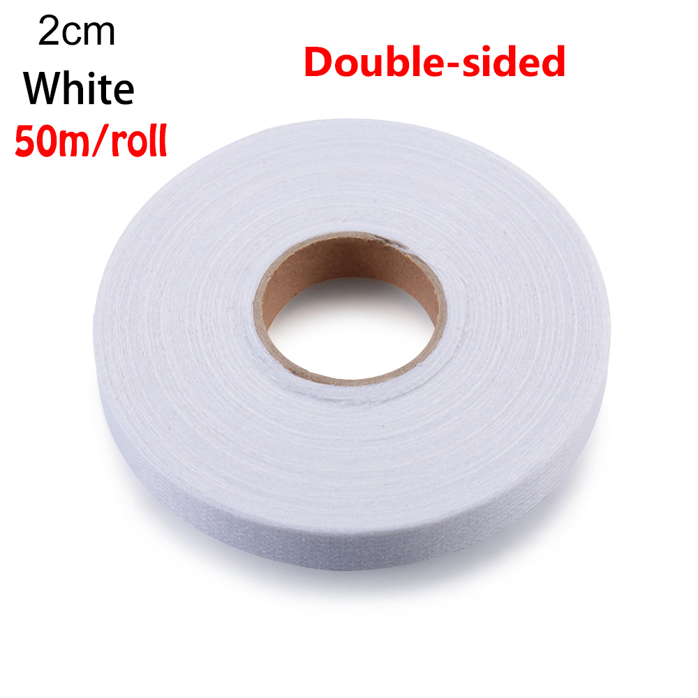 Double-sided adhesive fabric 1/1.5/2cm Wonder Web Iron On Hemming Tape adhesive fabric Roll Clothes Sewing Turn up Hem 50m: 2cm-50m	white