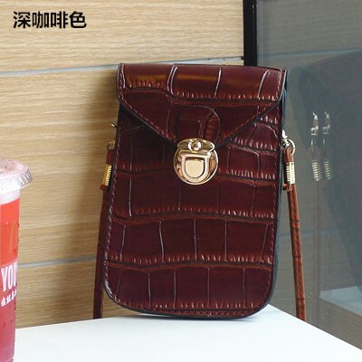 Retro mobiele telefoon mini-tassen voor dames, krokodillenleren messenger bag, zwarte clutch, handtas, schoudertas: Donkerbruin