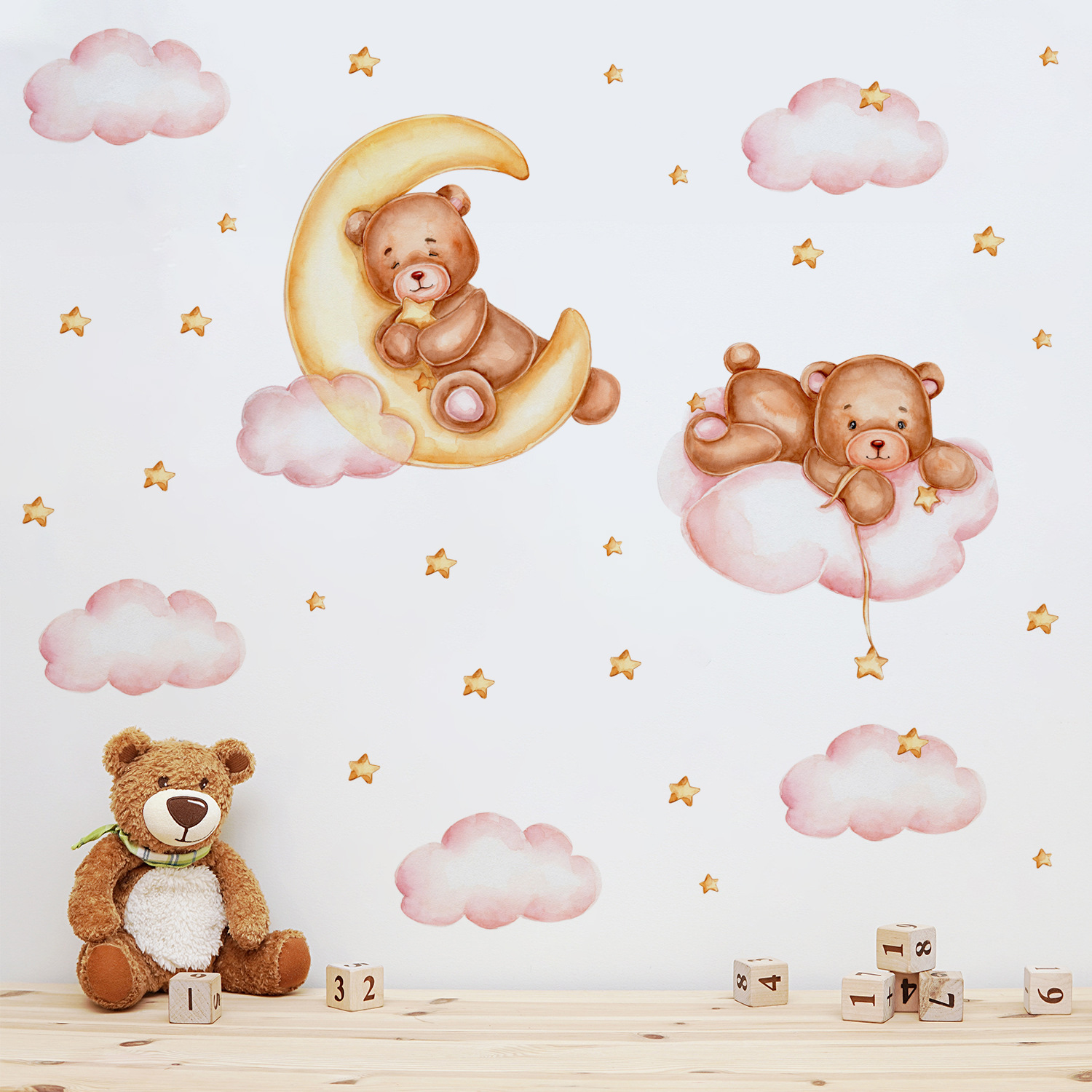 Schattige beer muurstickers voor kinderkamers jongens meisjes babykamer decoratie kind behang dier kinderkamer decor zelfklevend vinyl: Licht Geel