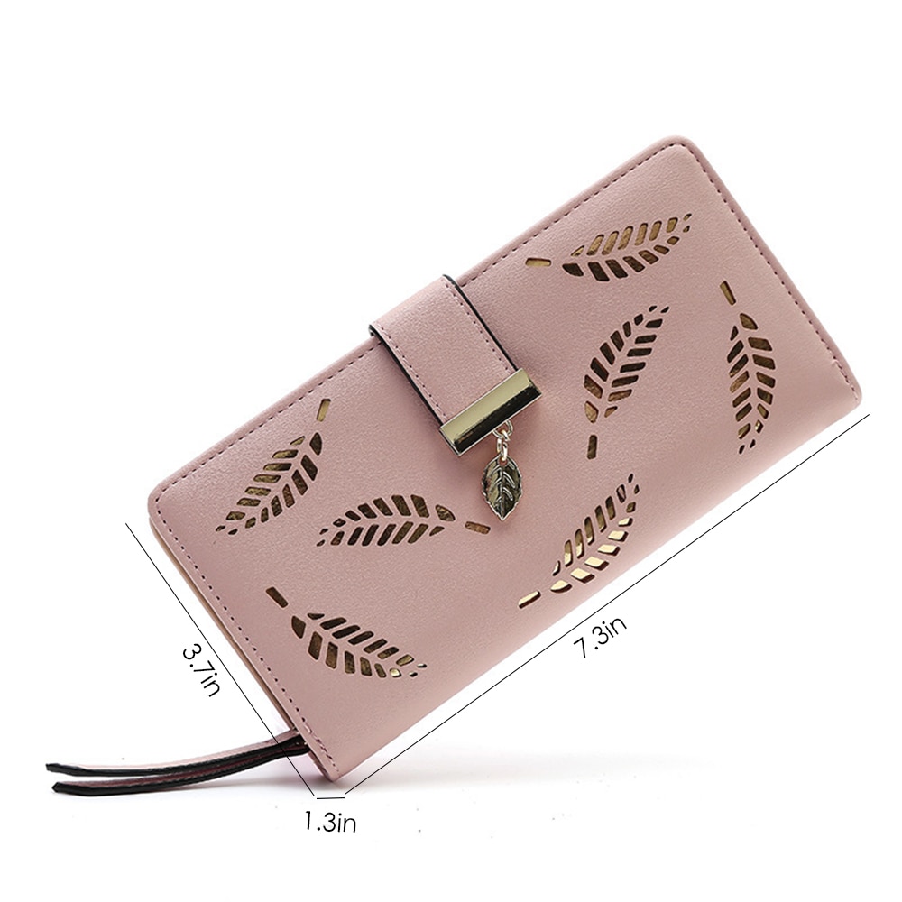 Women Wallet PU Leather Purse Female Long Wallet Gold Hollow Leaves Pouch Handbag For Women Coin Purse Card Holders Clutch