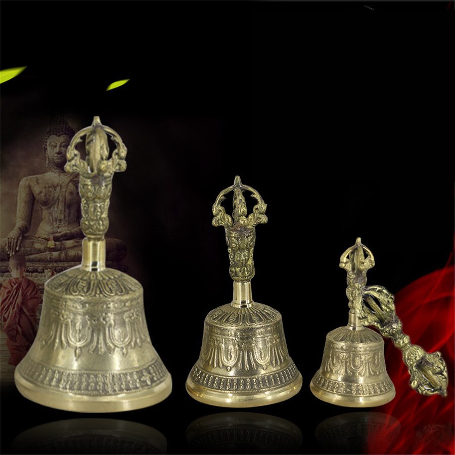 Népal laiton cinq brins Vajra cloche pilon Dharma ustensiles pur cuivre hochets bouddhiste Puja fournitures Vajra Dorje cloche artisanat