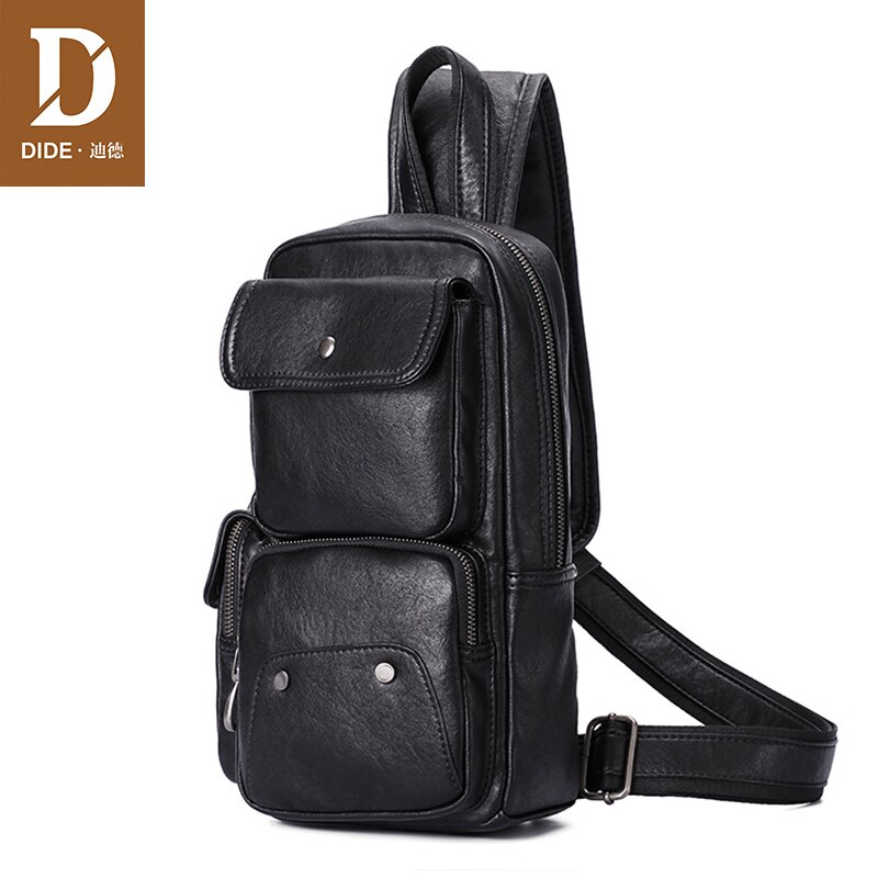 DIDE Brand Messenger Crossbody Bag Men Black Chest Bag Waterproof PU Leather Shoulder back pack for Teenager Male