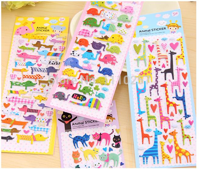 Svamp puffy klistermærke søde gravhunde / elefanter / katte / giraff puffy sticker til scrapbog, dekoration af fotoalbum