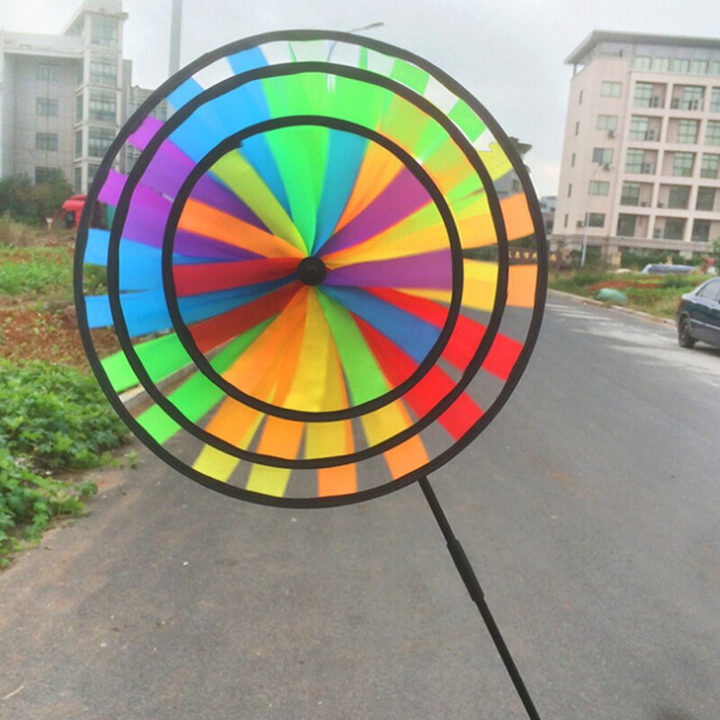 Molino de viento colorido de tres capas para niños, de 36cm de tela juguete tradicional redonda, decoración para acampada al aire libre