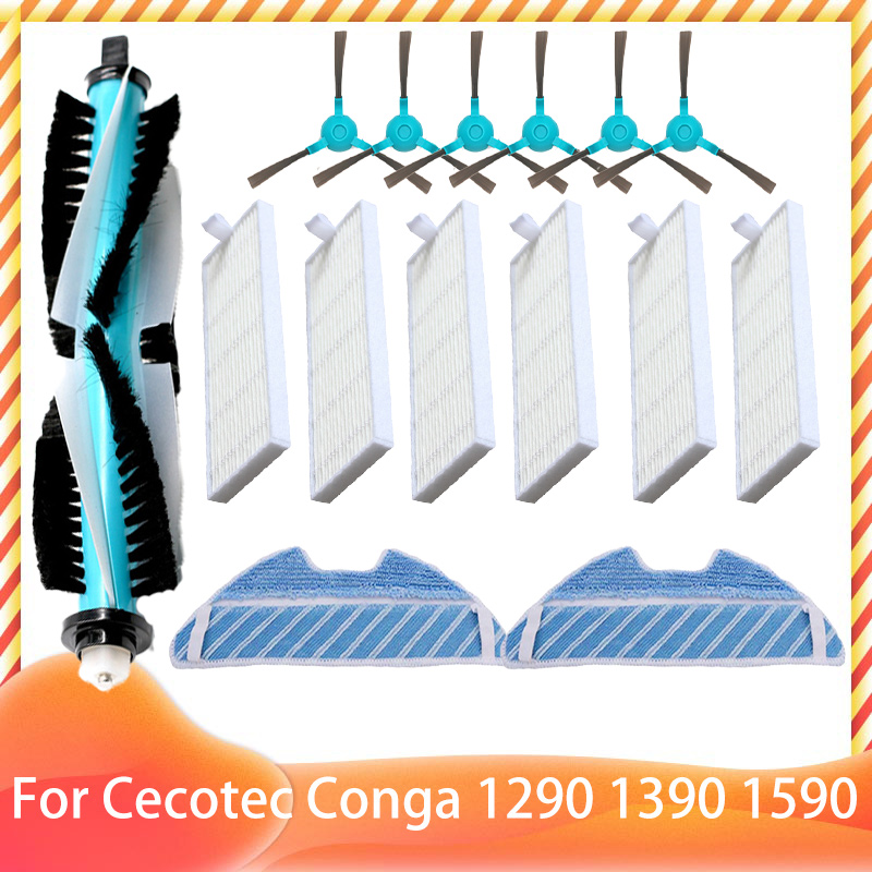 Compatible con Cecotec Conga 1290 1390 1590, accesorios, rodillo, Cepillo Lateral principal, filtro Hepa, fregona, repuestos: Gris claro