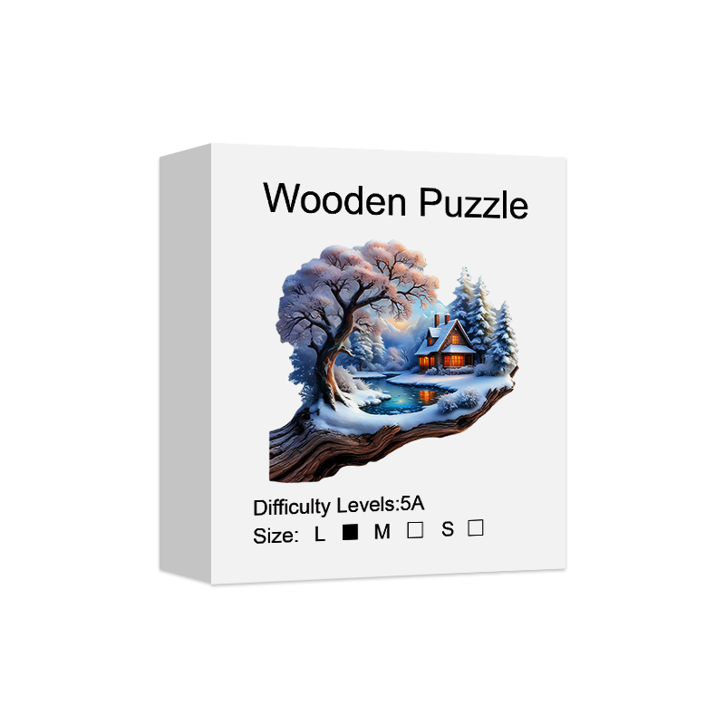 Treehouse in the Snow Wooden Puzzle for Adults, Unique Shaped Pieces, Exquisite Box, Brain Exercise, Room Decor: Default Title