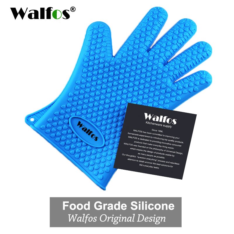 Walfos silikone ovn køkkenhandske varmebestandig tyk madlavning bbq grill handske ovn luffer køkken gadgets køkken tilbehør: Blå