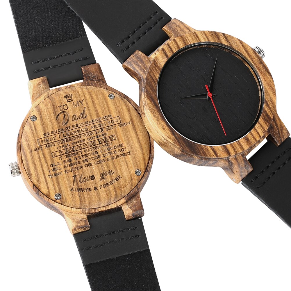 Reloj de madera con correa de cuero, grabado con palabras DIY para mi padre/hijo/novio/marido/mamá, el mejor ,: 1