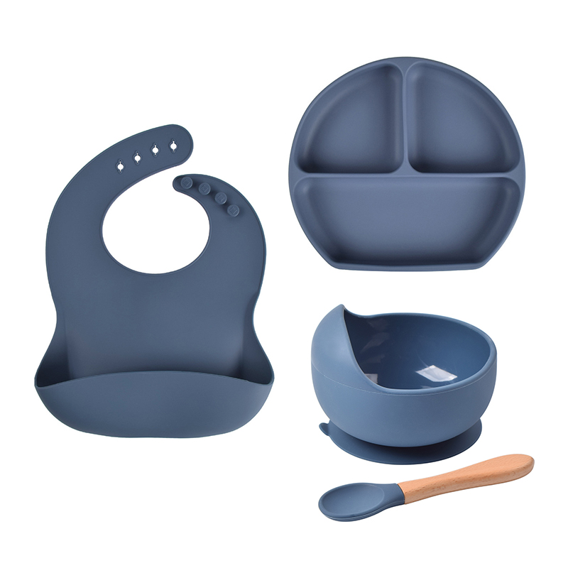 Juego de cuencos de silicona para bebé, juego de platos y cucharas sin BPA, vajilla para niños, plato de alimentación de succión antideslizante, platos de cena para niños, 4 unids/set