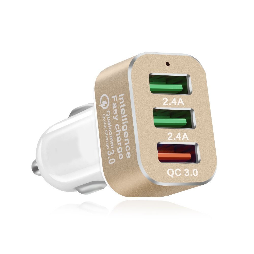 Universele Quick Charge 3.0 42W 3-Poorten USB Car Charger voor iPhone; Samsung Galaxy; LG G4/G5; Google Nexus; iOS Android Apparaten: Gold