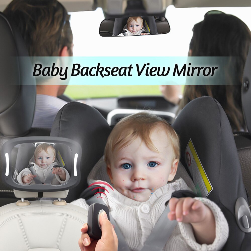 Baby Auto Spiegel Baby Achterbank View Spiegel Onbreekbaar Acryl 360 ° Draaibaar Achteruitkijkspiegel Baby Spiegel Met Afstandsbediening Led Licht