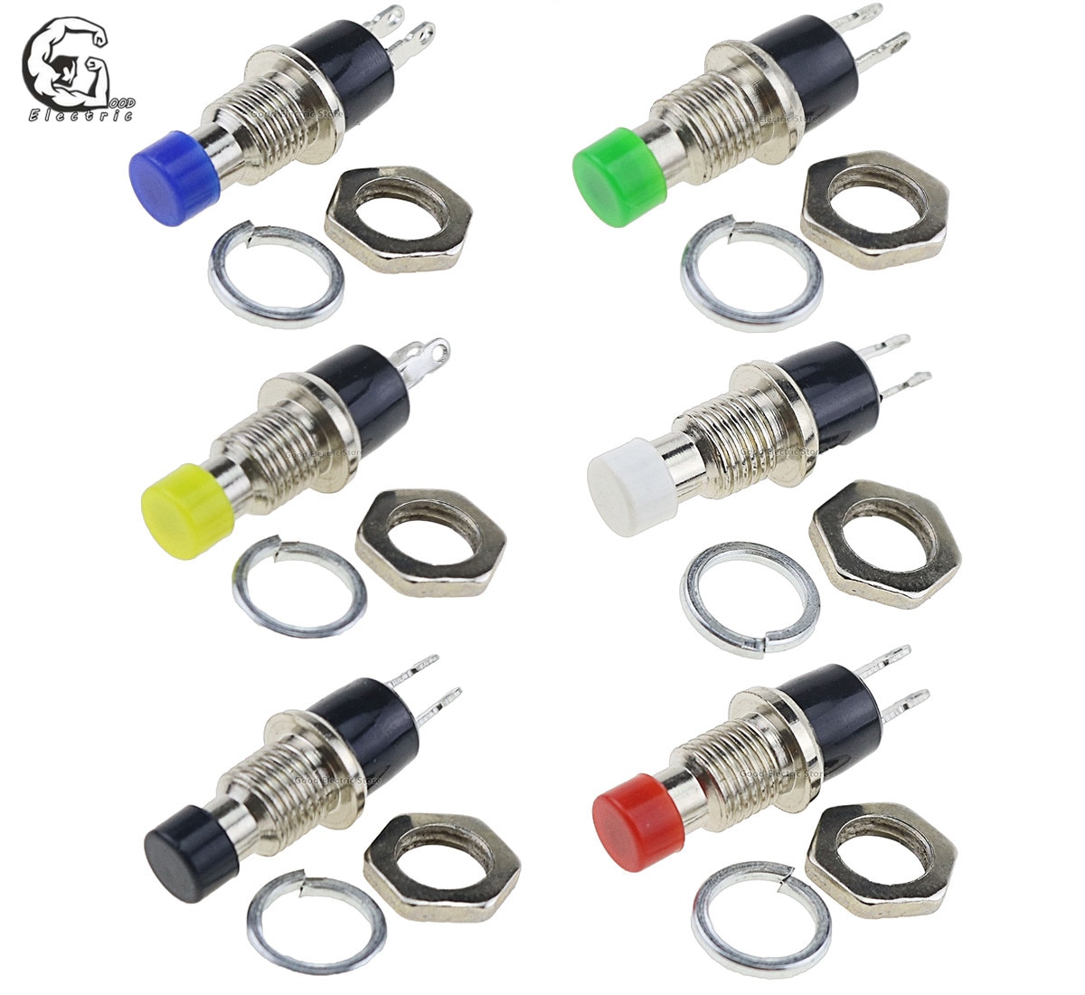 5Pcs PBS-110 Mini Micro DIY Draad 2Pin Momentary Drukknop Rood Zwart Wit Blauw Geel Groen Lockless Zelf -rust OP/OFF