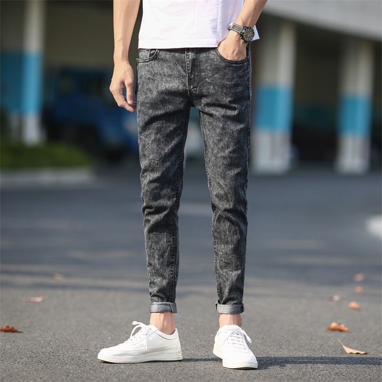 Jean moulant homme jean Denim gris nouvelle hommes pantalon crayon jean Slim hommes jean Long maigre hommes jean déchiré