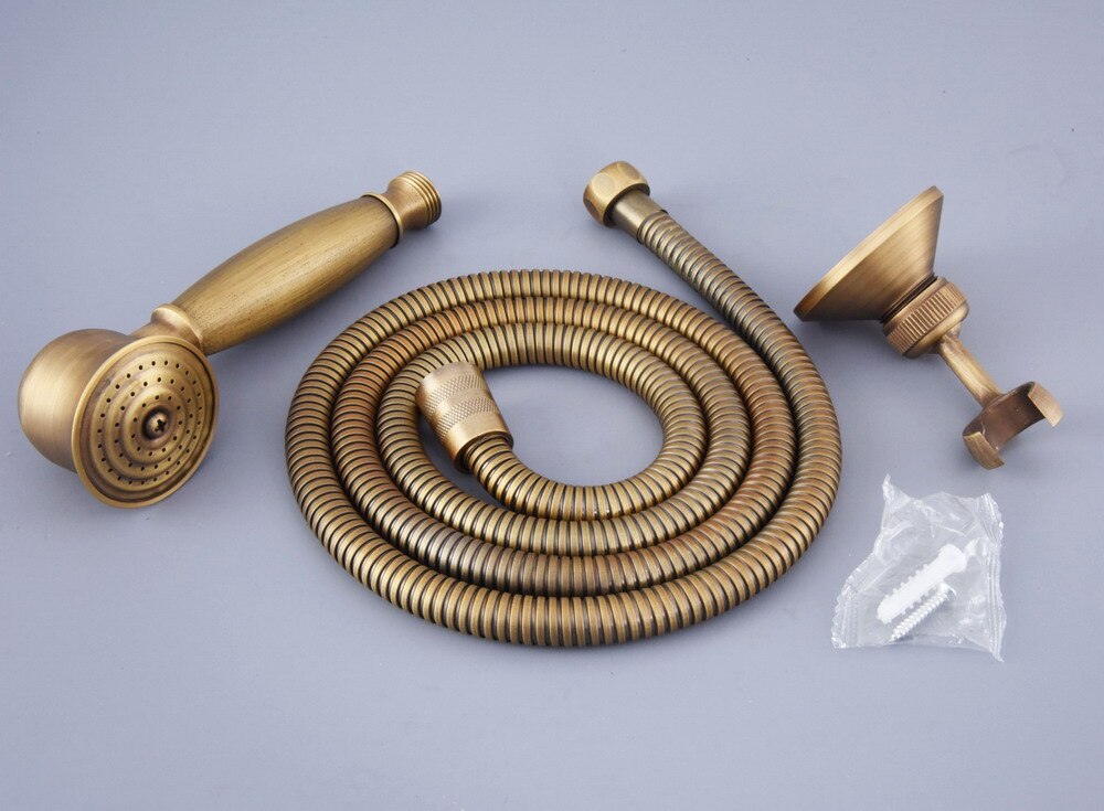 Antique Brass Hand Held Shower Head Wall Holder Bracket 1.5M Hose Set Water Saving Bathroom Handheld Sprayer ahh120