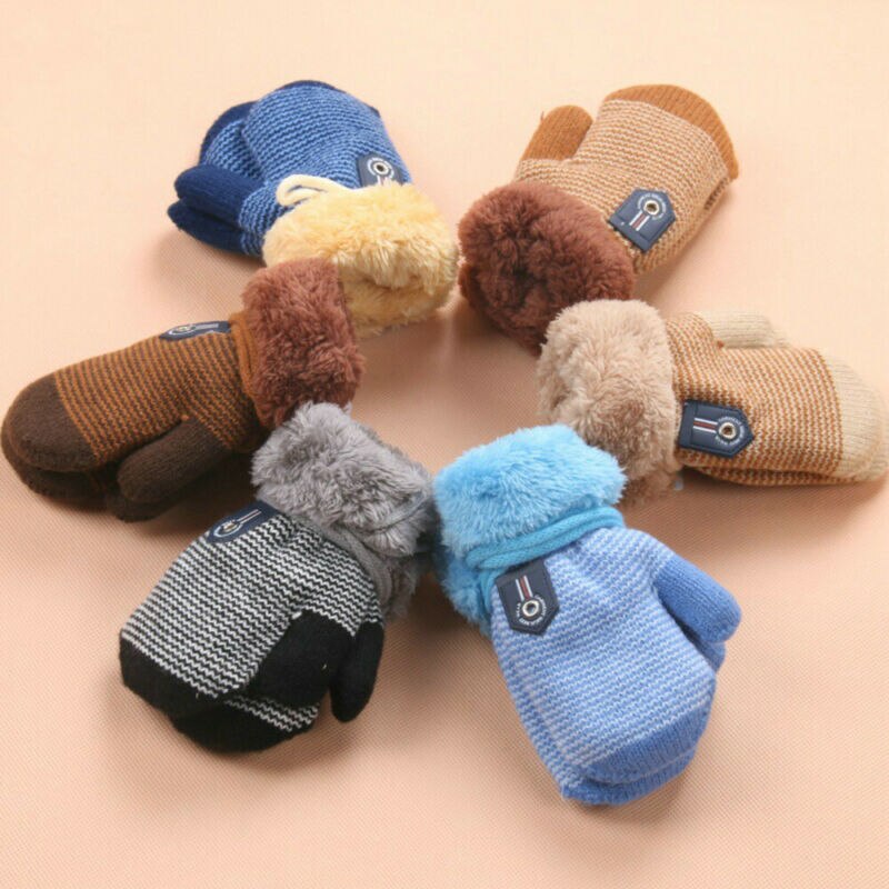 Kids Baby Girls Boys Gloves Childrens Magic Winter Warm Plush Soft Gloves Knited Striped Kids Baby Golves 1Pairs 6Month-3Years