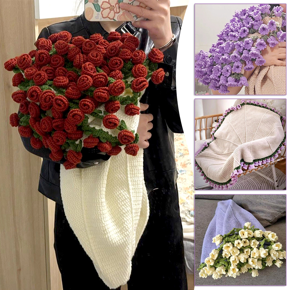 Gehaakt bloemenboeket Diy handgeweven bloemboeketdeken Ultrazacht ademend romantisch gebreide bloemen gooien dekens