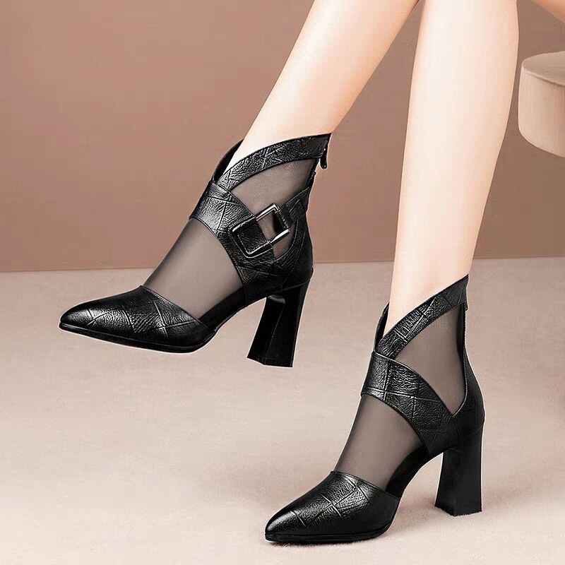 Escarpins en maille avec fermeture éclair en dentelle pour femmes, chaussures d&#39;été à talons hauts, sandales classiques à plateforme solide, chaussures de fête pour dames,: Black / 40