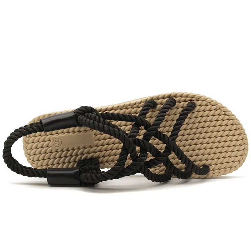 Woven Roman Summer Women Sandals Outdoor Ladies Shoes Flat Beach Slippers Seaside Shoes