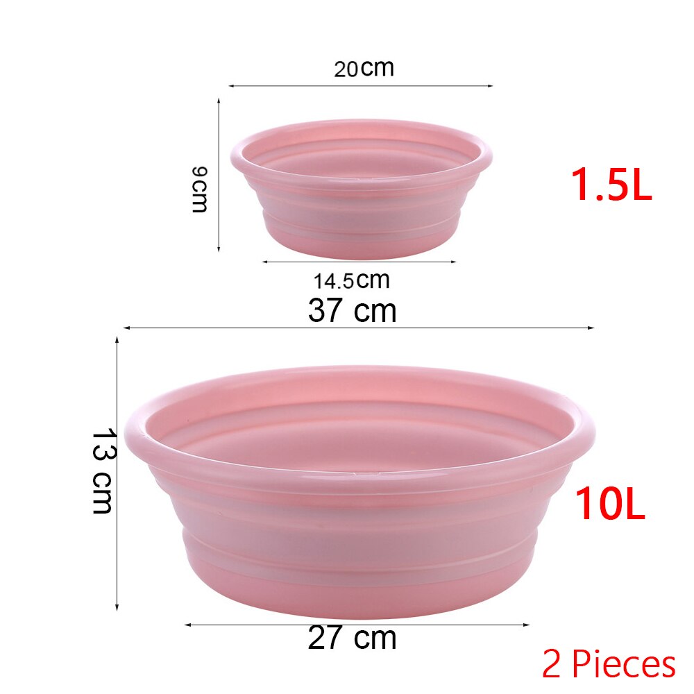 Multi-purpose Folding Wash Basin Portable Travel Hiking Camping Picnic Cleaning Tool Lightweight Hanging Collapsible Laundry Tub: 1.5L 10L Pink
