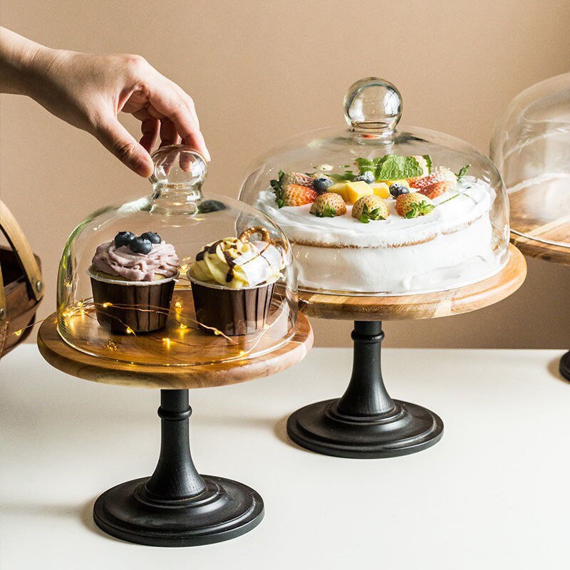 Wooden High Base Cake Plate Stand Dessert Plate Wedding Party Cake Dessert Plate Tray Wooden Dishes Wood Serving Tray Cake Cover