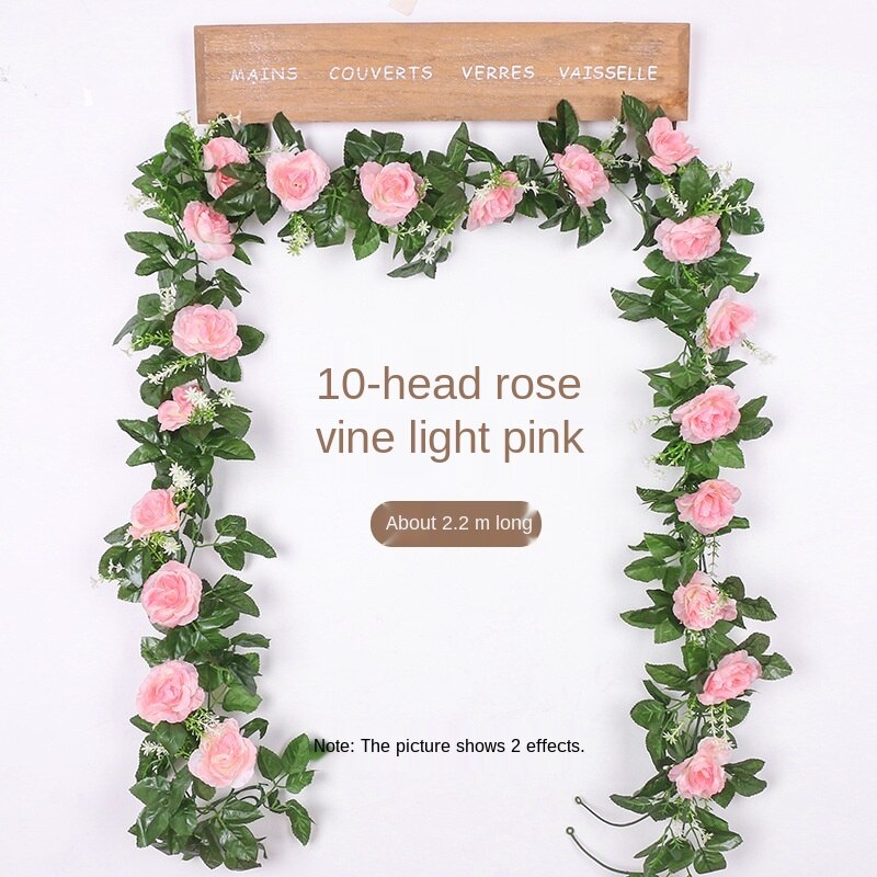 2.2m Silk Artificial Roses Flowers Rattan String Vine with Green Leaves For Home Wedding Garden Decoration Hanging Garland Wall: Clear