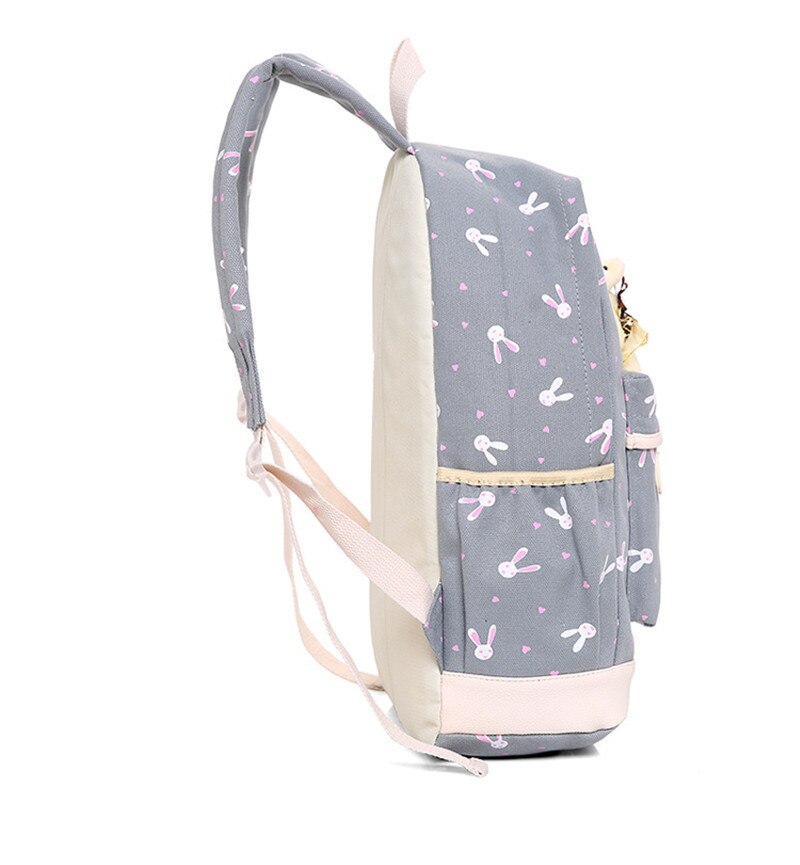 3Pcs/set Women Backpack School Bags Rabbit print Laptop Backpacks With Bear for Teenagers Girls Travel Bag Rucksacks Mochila