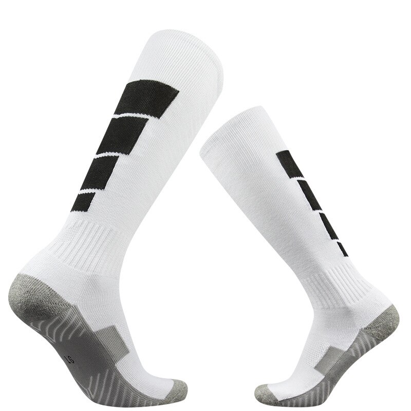 Parent-child Football Sports Socks Men Women Long Tube Thick Knee-high Non-slip Towel Bottom Compression Socks: white with black / adult EUR 39-45