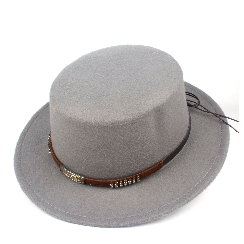 Unisex Men Women Flat Top Hat With Belt Retro Fedora Hat Wide Brim Hat Jazz Hat Size 56-58CM: Gray