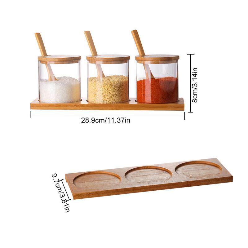 Szklany pojemnik na przyprawy naczynia kuchenne słoik pudełko robić przypraw zestaw zestaw narzędzi robić gotowania z drewnianą łyżeczką przyprawy miski stojak na przyprawy