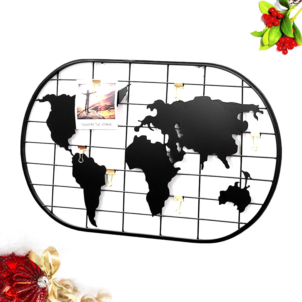 world map Wall Photos Nordic Metal Mesh Grid DIY Postcards Wall Art Display Mesh Organizer Pictures Frame Holder