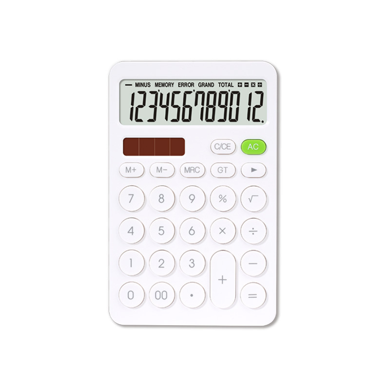 S-2 Office Desktop True Solar Calculator Small White Plate AAA External Battery Dual Power Supply Calculators