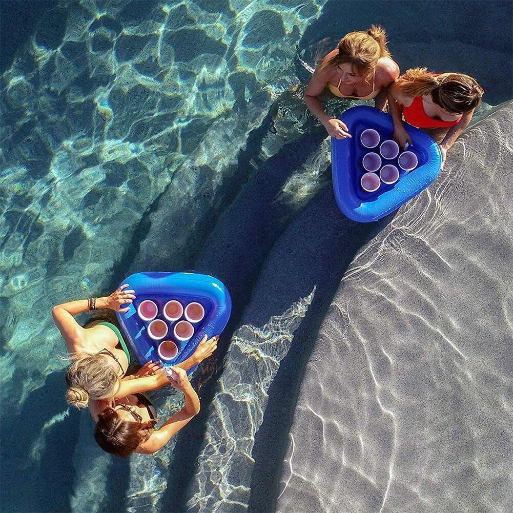 Posavasos flotador portátil de 6 agujeros para bebidas, posavasos de PVC, práctico soporte para tazas de piscina, Triangular inflable, accesorios para fiestas de agua de verano