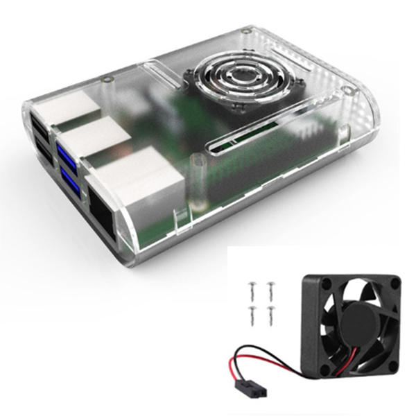 Aokin Raspberry Pi 4 Model B Case met Cooling Fan Heatsink Aluminium Koellichaam Voor Raspberry pi 4 4B Cover: trans with fan