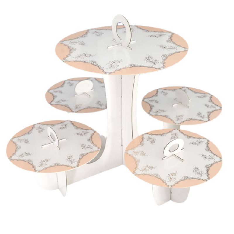 5 Plate Cardboard Afternoon Tea Cupcake Cake Stand Birthday Party Dessert Display Stand Pastry Serving Platter for Party Decor