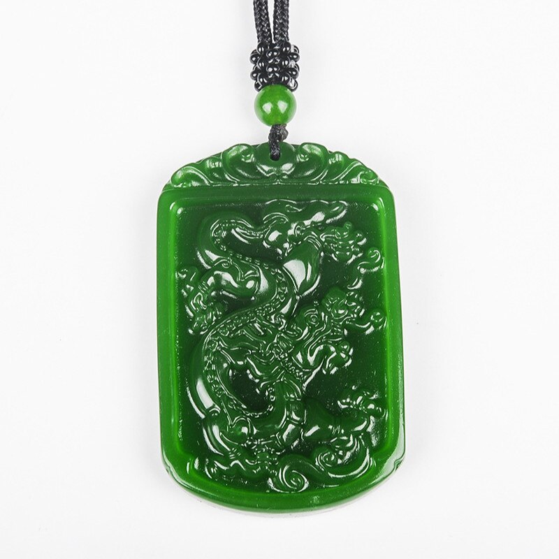 Natürliche GrüNe Jade Drachen Anhänger Perlen Halskette Charme Schmuck Zubehör Hand-Geschnitzt Mann Glück Amulett: Grün Jade