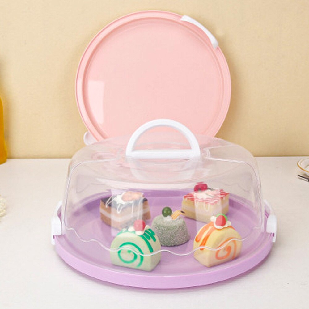 10 Inch Portable Plastic Round Cake Box Handheld Sealed Packing Box Cupcake Dessert Container Case Birthday Food Cover