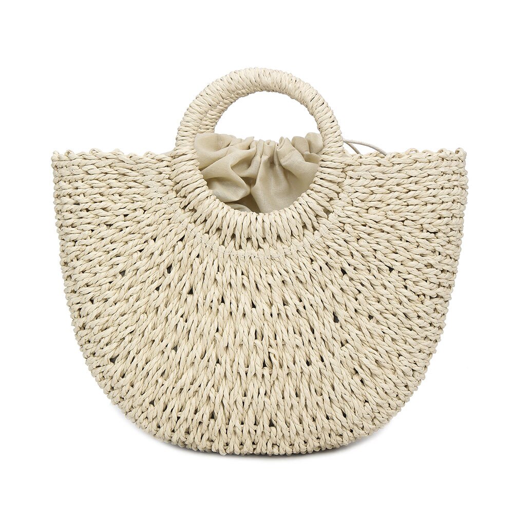 Vrouwen Handtas Handgemaakte Stro Geweven Tote Grote Capaciteit Zomer Strand Schoudertas Party Shopping KA-BEST: WHITE