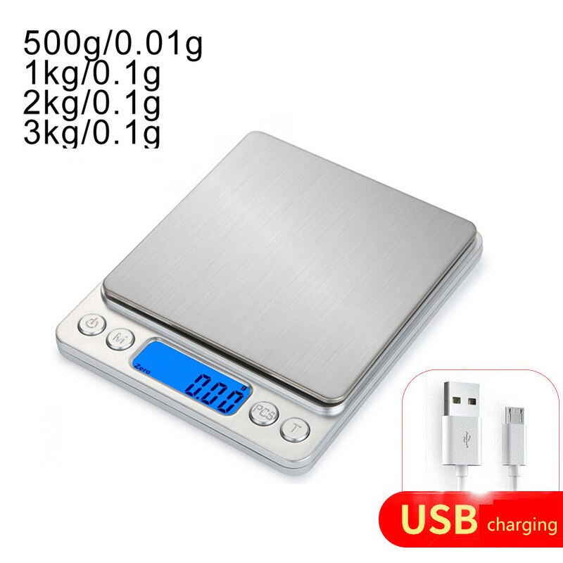 500g/1kg/2kg/3kg 0.1g Digital Electronic Scale Stainless Steel Precision Kitchen Food Scale With USB Weighing Measuring Tools